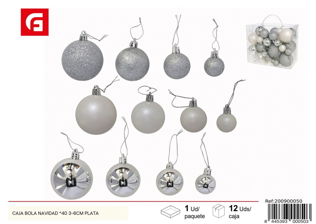 Bola de Navidad 3-6 cm plateada *40 - Decoraciones navideñas