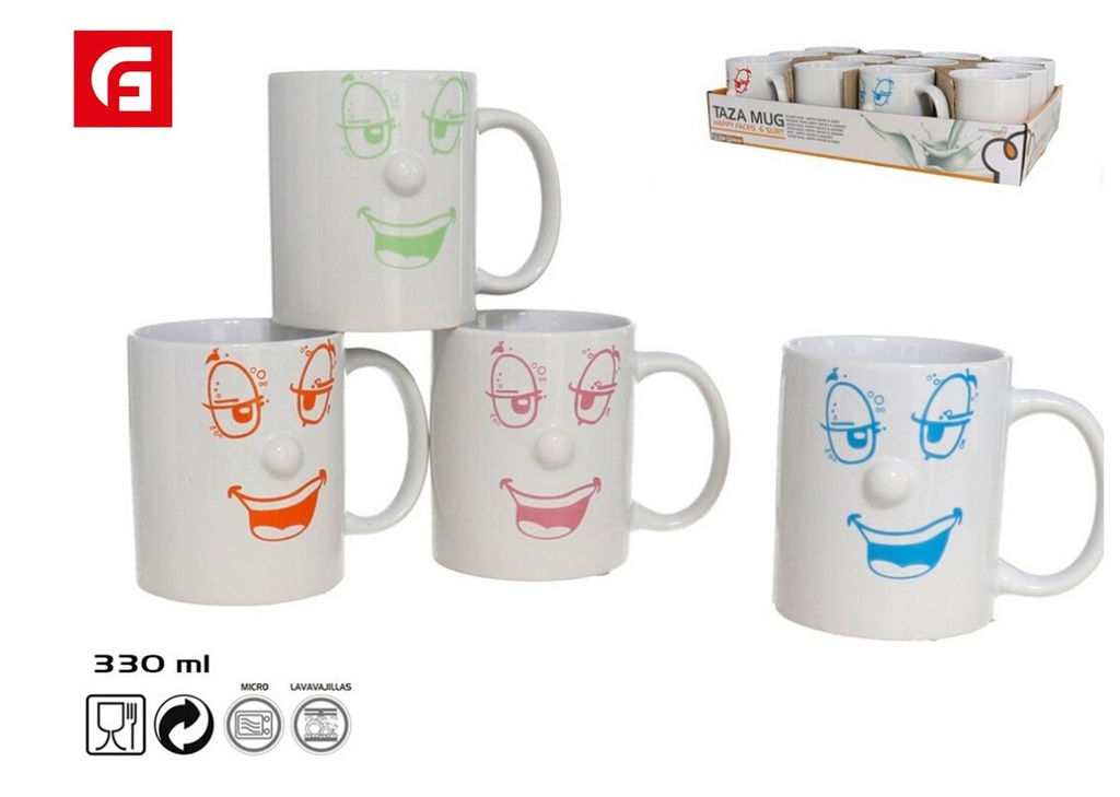 Taza de cerámica Happy Faces 330ml - Tazas de cerámica decorativas