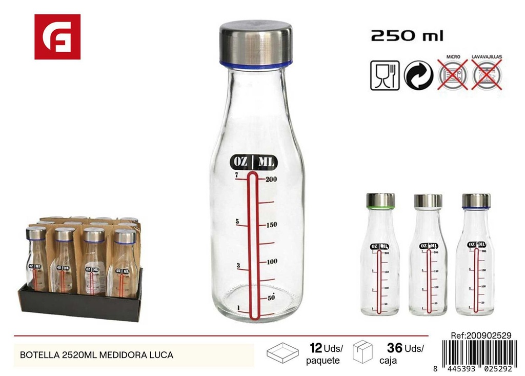 Botella de vidrio 2520 ml medidora Luca - Vidrio y cerámica