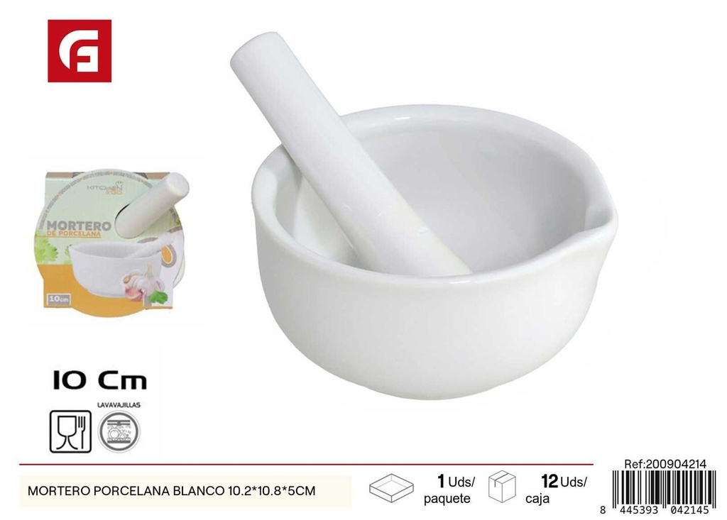 Mortero de porcelana blanco 10.2x10.8x5 cm - Utensilios de cocina