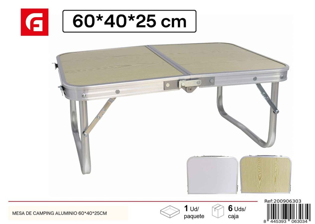 Mesa de camping aluminio 60x40x25cm para exteriores y actividades al aire libre