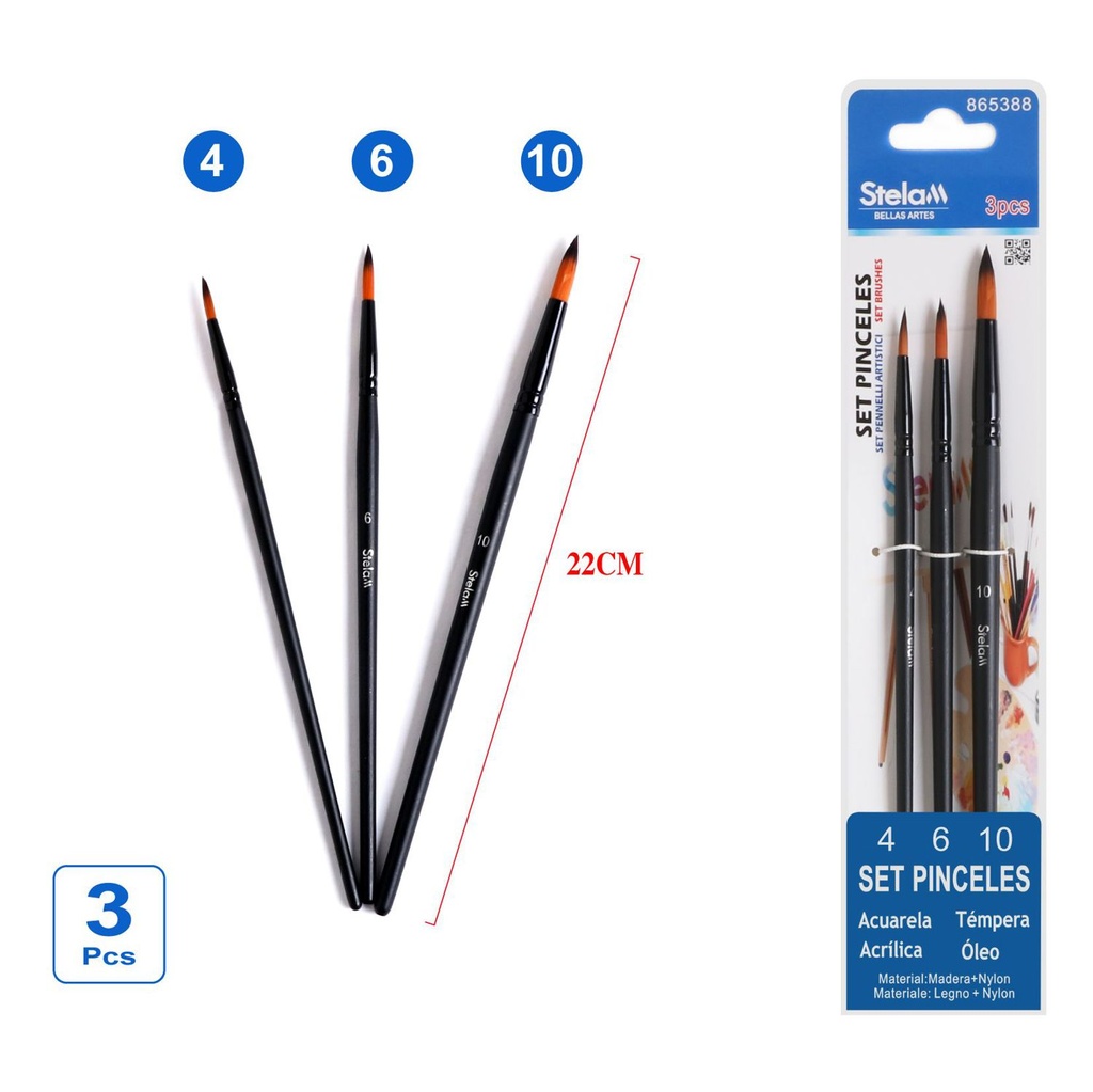 Set de pinceles de arte 3 piezas para técnicas de pintura