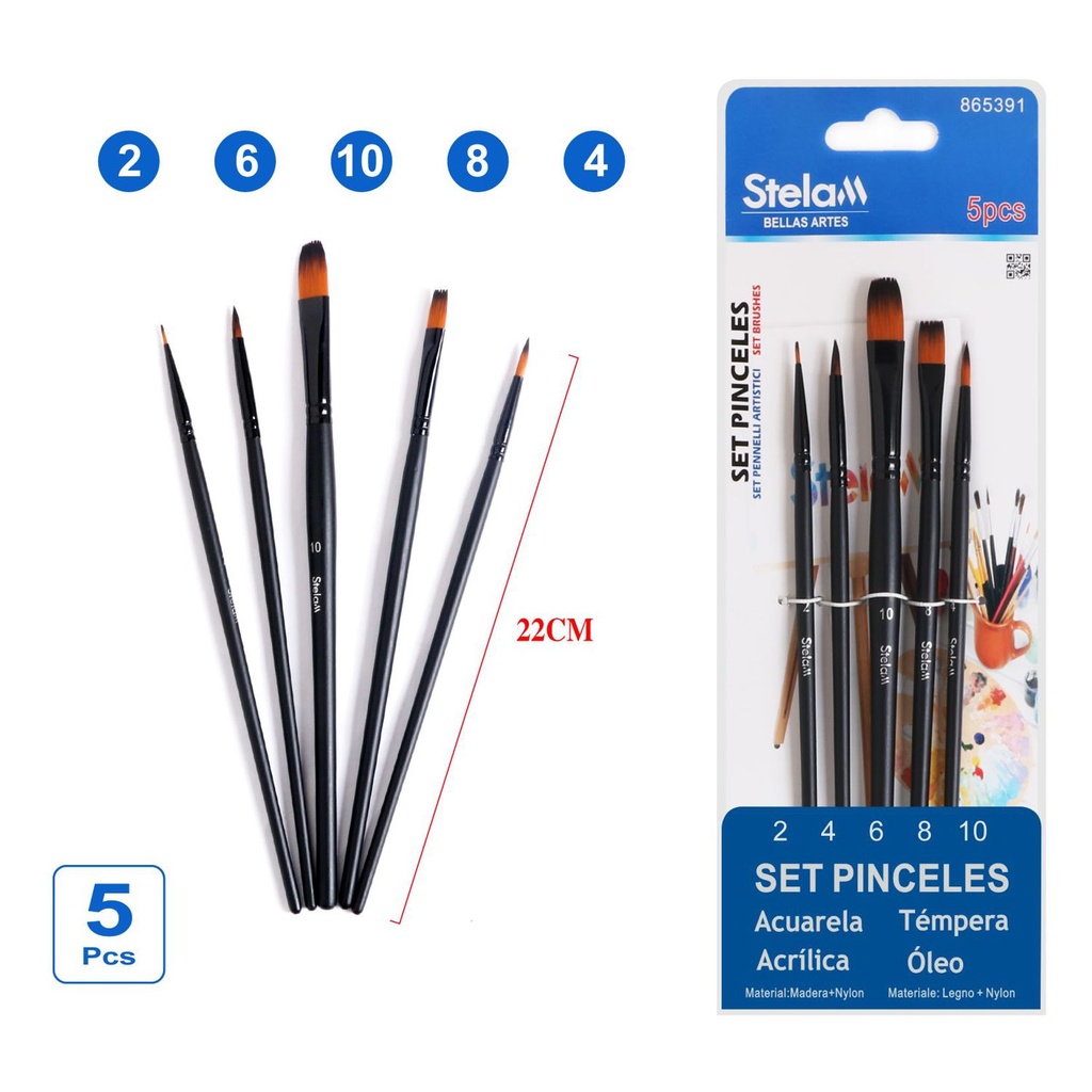 Set de 5 pinceles de mango negro - Utensilios de escritorio y dibujo