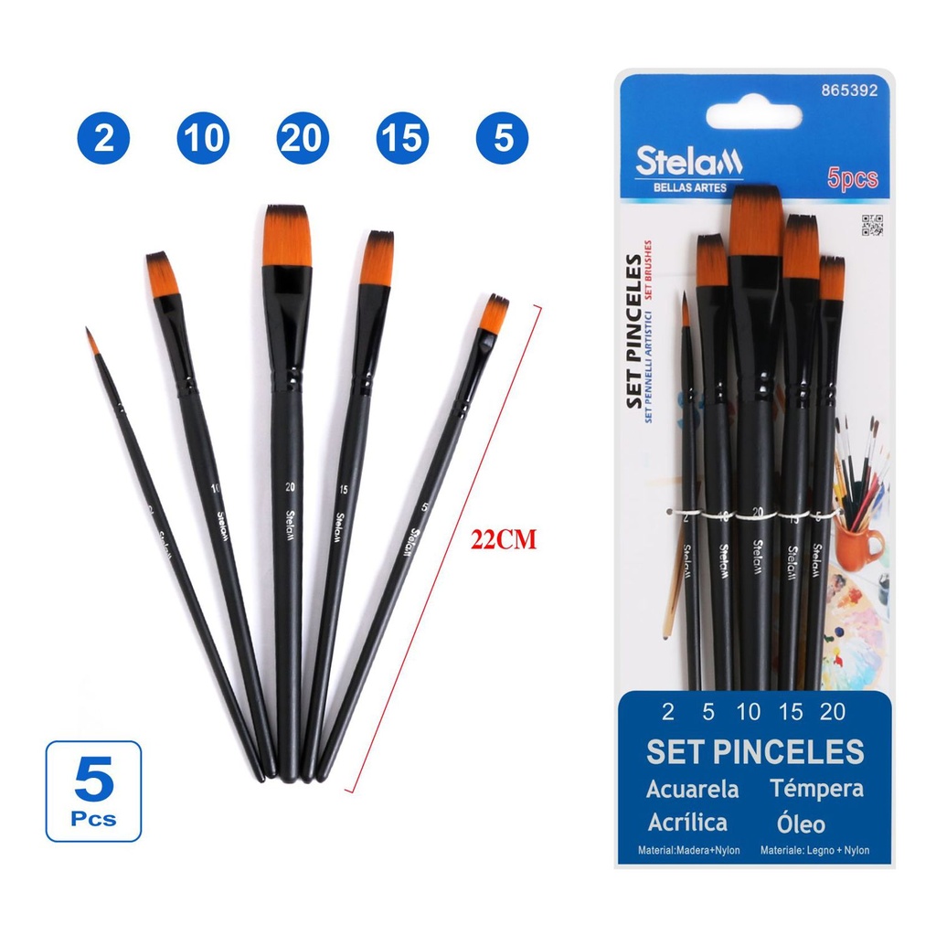 Set de pinceles 5pc con mango negro para pintura y arte