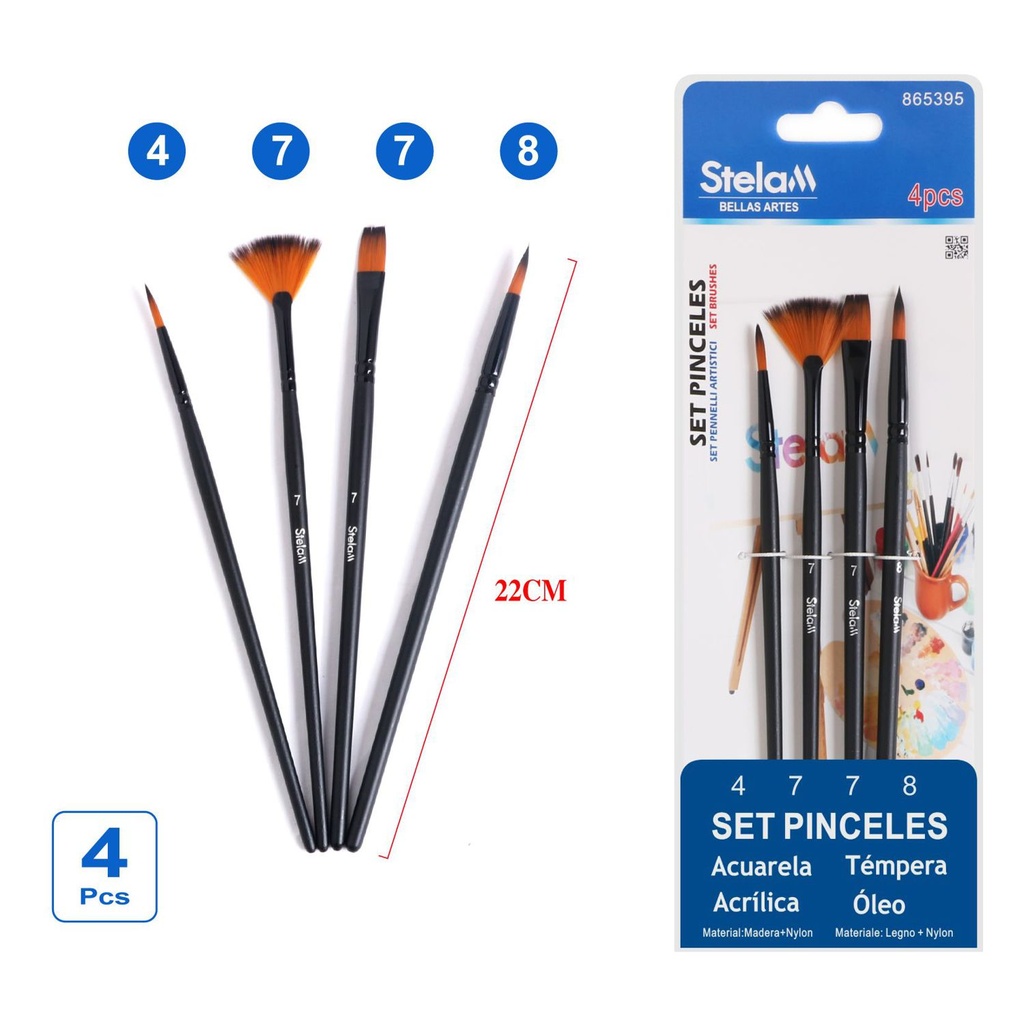 Set de pinceles negros 4 piezas para pintura y arte