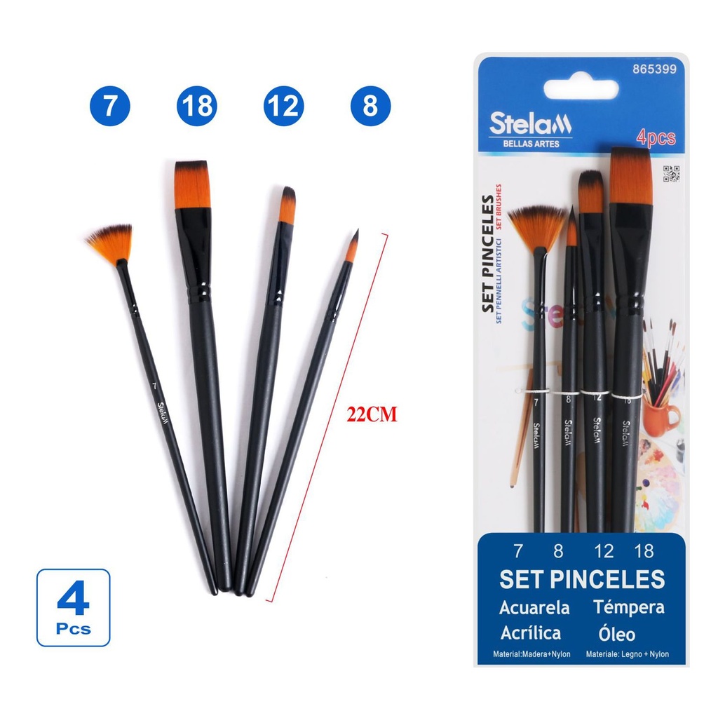 Set de pinceles 4 unidades - Materiales de arte