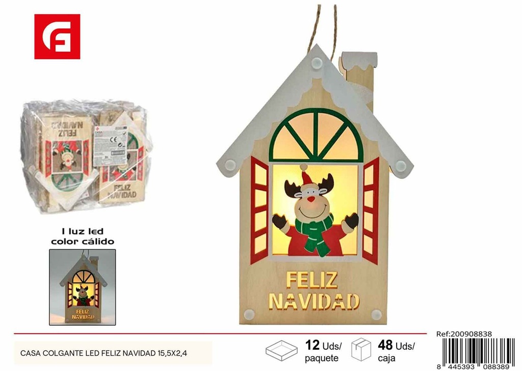 Casa colgante LED Feliz Navidad 15.5x2.4 para decoración navideña