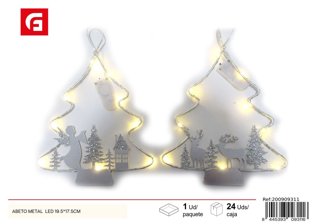 Árbol de Navidad metálico con luces LED 19.5x17.5cm para decoración