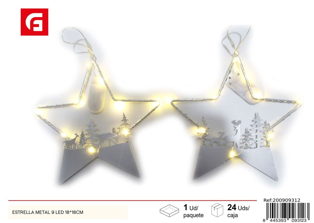 Estrella metal 9 LED 18*18cm para decoración navideña