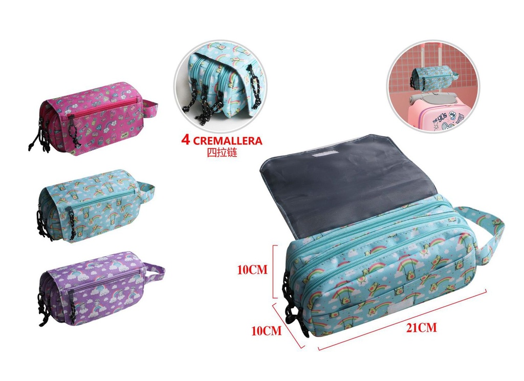 Estuche 4 cremalleras - Material escolar