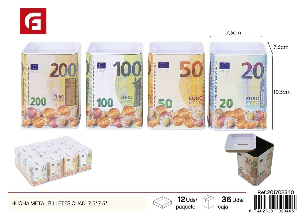 Hucha metálica billetes cuadrada 7.5*7.5* - Decoración y almacenamiento