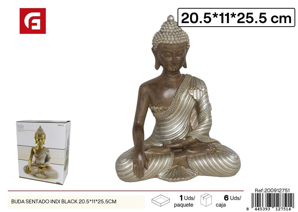 Figura Buda sentado Indi Black 20.5*11*25.5cm para decoración del hogar