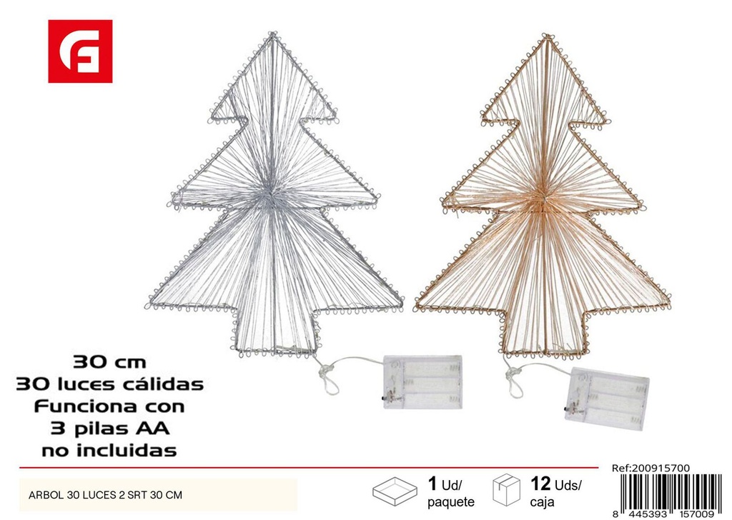 Árbol de Navidad con 30 luces 30cm para decoración navideña