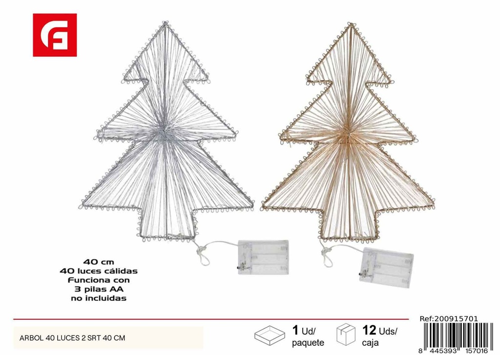 Árbol de Navidad con 40 luces 40cm para decoración navideña