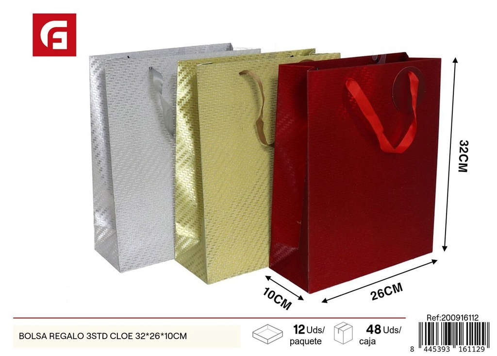 Bolsa regalo 3STD CLOE 32x26x10 cm - Artículos navideños