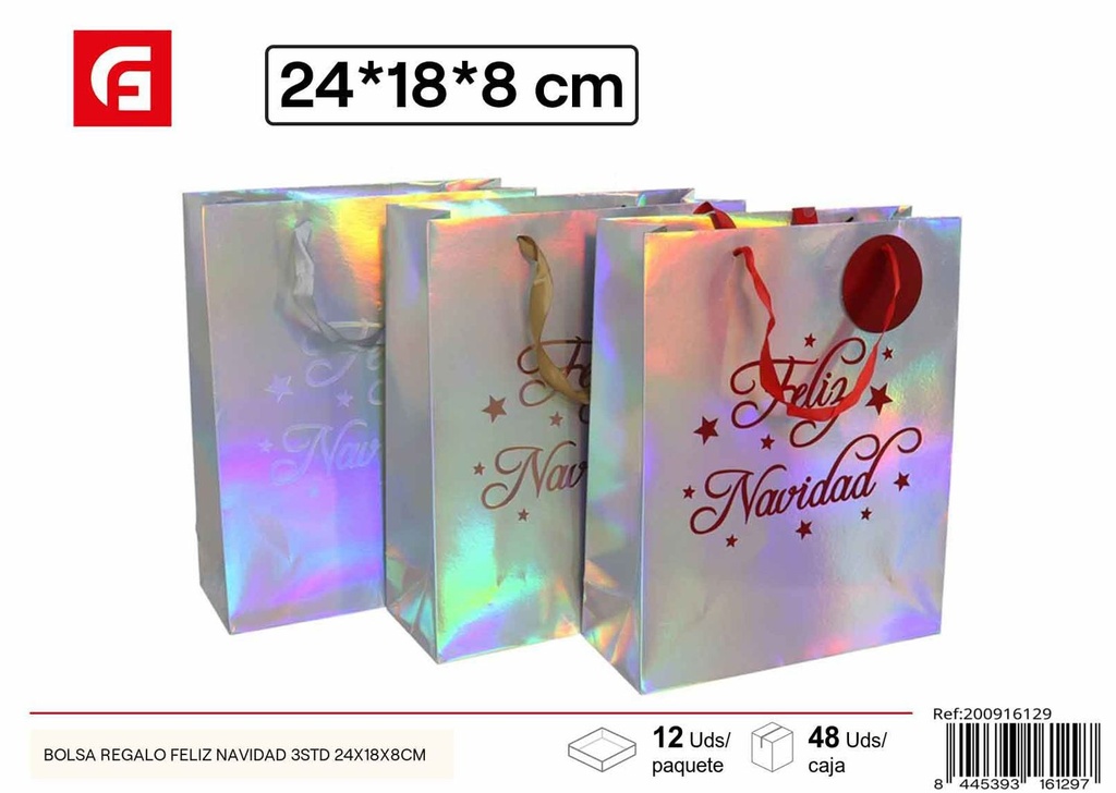 Bolsa regalo 'Feliz Navidad' 3std 24x18x8cm para obsequios