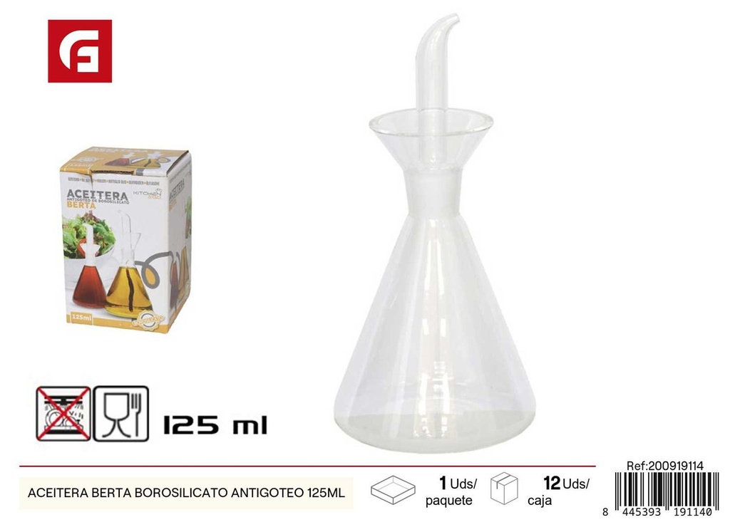 Aceitera Berta borosilicato antigoteo 125ml para cocina