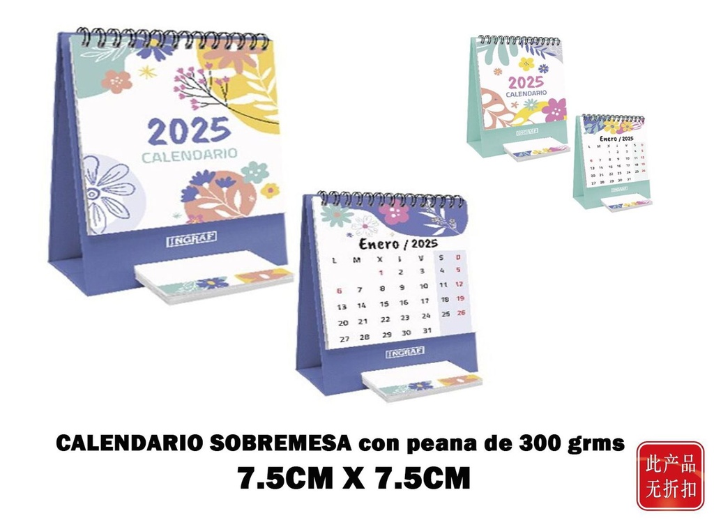 Calendario 2025 vertical con taco de notas