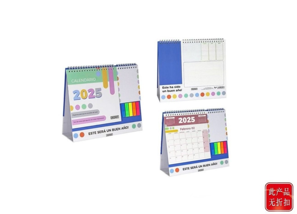 Calendario 2025 vertical con taco de notas y bander - Artículos de oficina