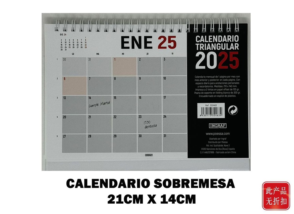 Calendario de sobremesa 2025 para organizar y planificar