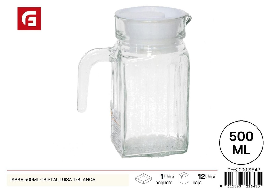 Jarra de cristal 500ml Luisa tapa blanca para servir