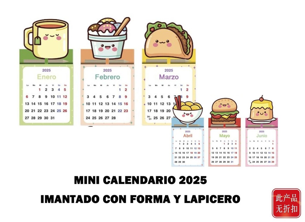 Mini calendario 2025 imantado con forma y lapicero - Artículos de regalo