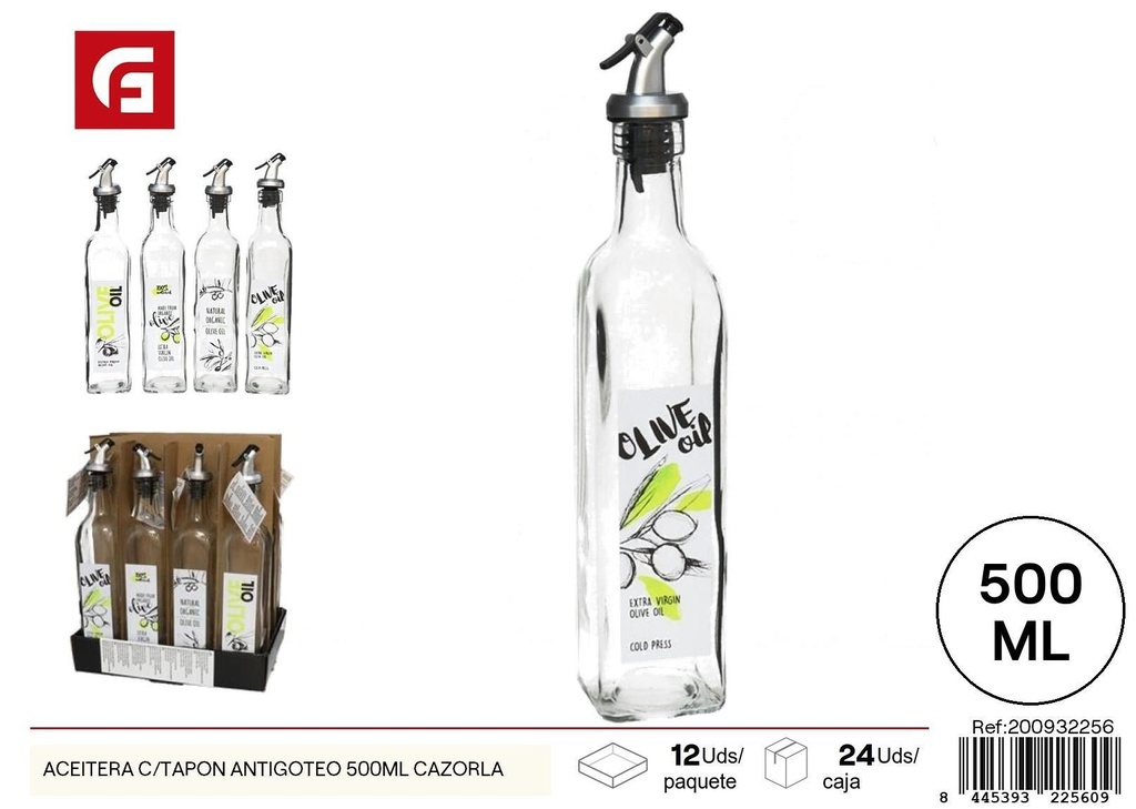  Aceitera con tapa antigoteo 500 ml Cazorla - Utensilios de cocina