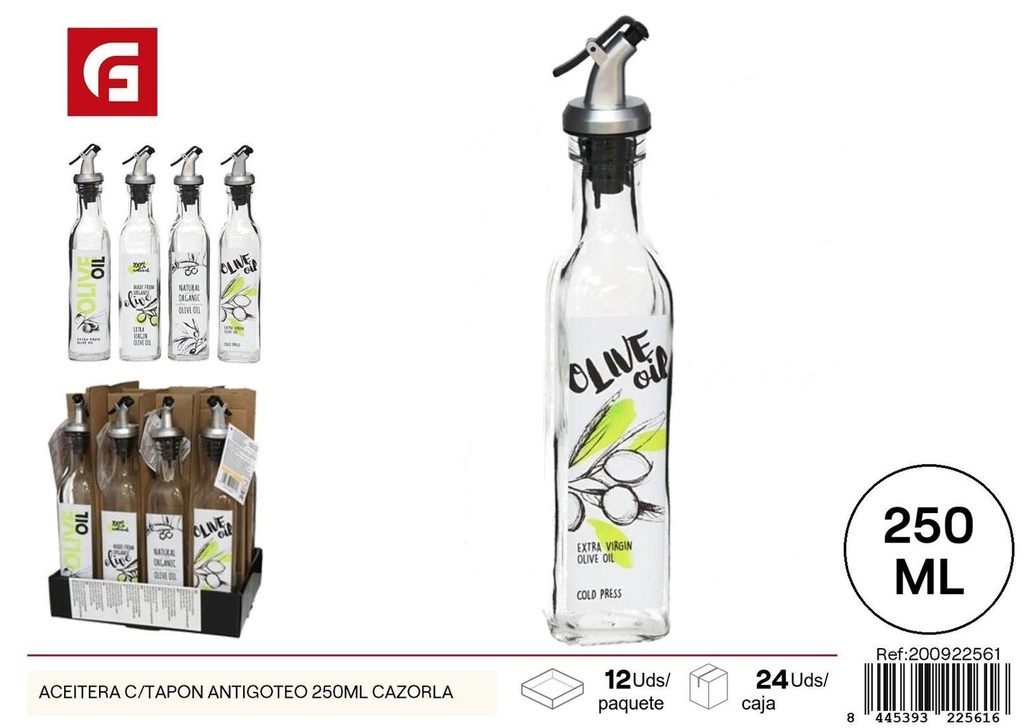 Aceitera con tapa antigoteo 250 ml Cazorla - Utensilios de cocina