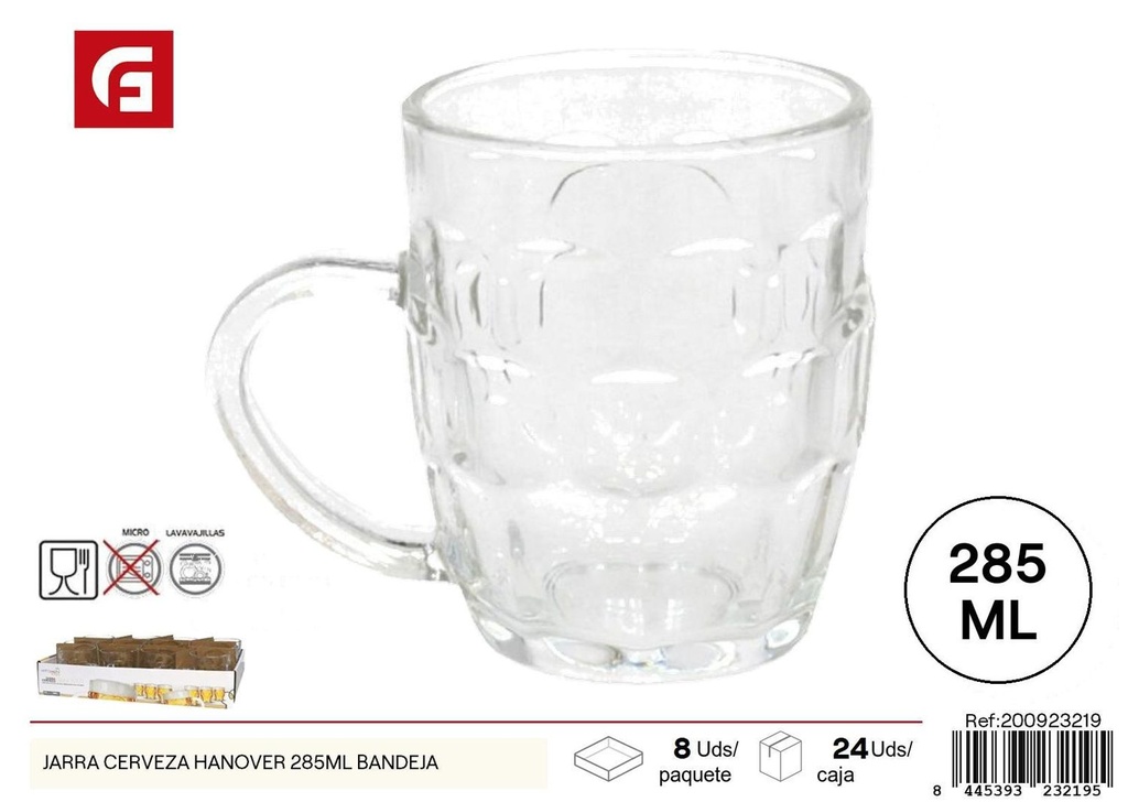 Jarra de cerveza Hanover 285ml con bandeja - Cristalería y accesorios para bebidas