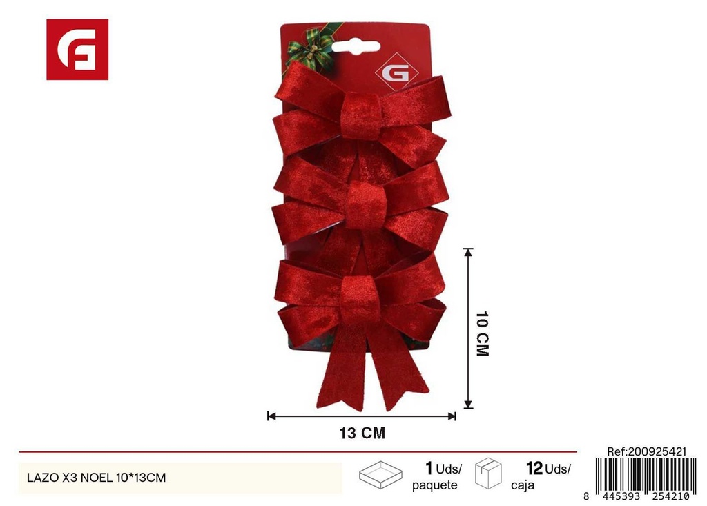 Lazo x3 Noel 10x13cm para decoraciones navideñas