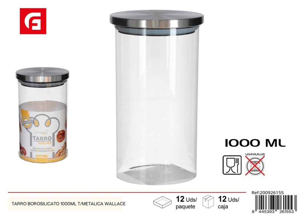 Tarro borosilicato 1000ml tapa metálica Wallace para cocina