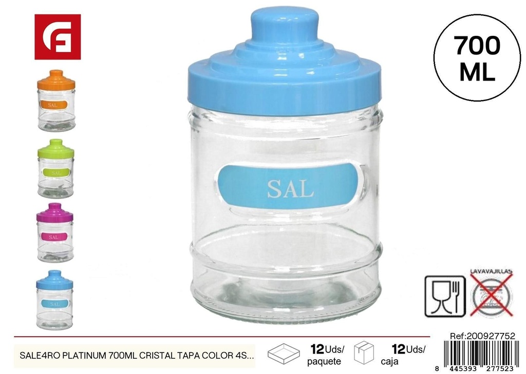 Salero Platinum 700ml de cristal con tapa color surtido - Vidrio y cerámica (sal y azúcar)
