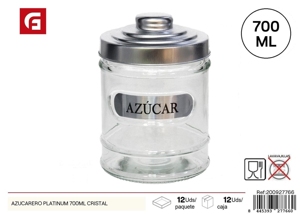 Azucarero Platinum 700ml de vidrio - Saleros y azucareros