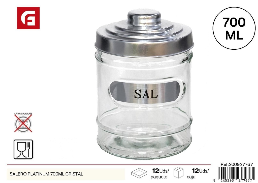 Salero Platinum 700ml de vidrio - Saleros y azucareros