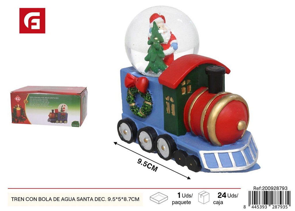 Tren decorativo navideño con bola de agua Santa 9.5x5x8.7cm