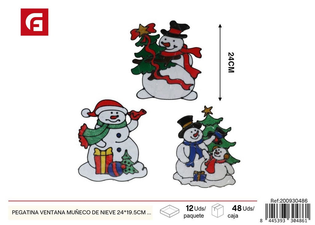 Pegatina de ventana muñeco de nieve 24*19.5cm 3std - Decoraciones navideñas y pegatinas