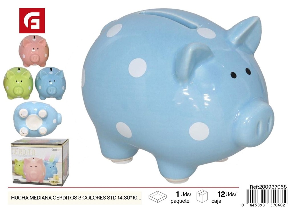Hucha mediana de cerditos 3 colores estándar 14.30x10x10.60 cm - Decoración del hogar