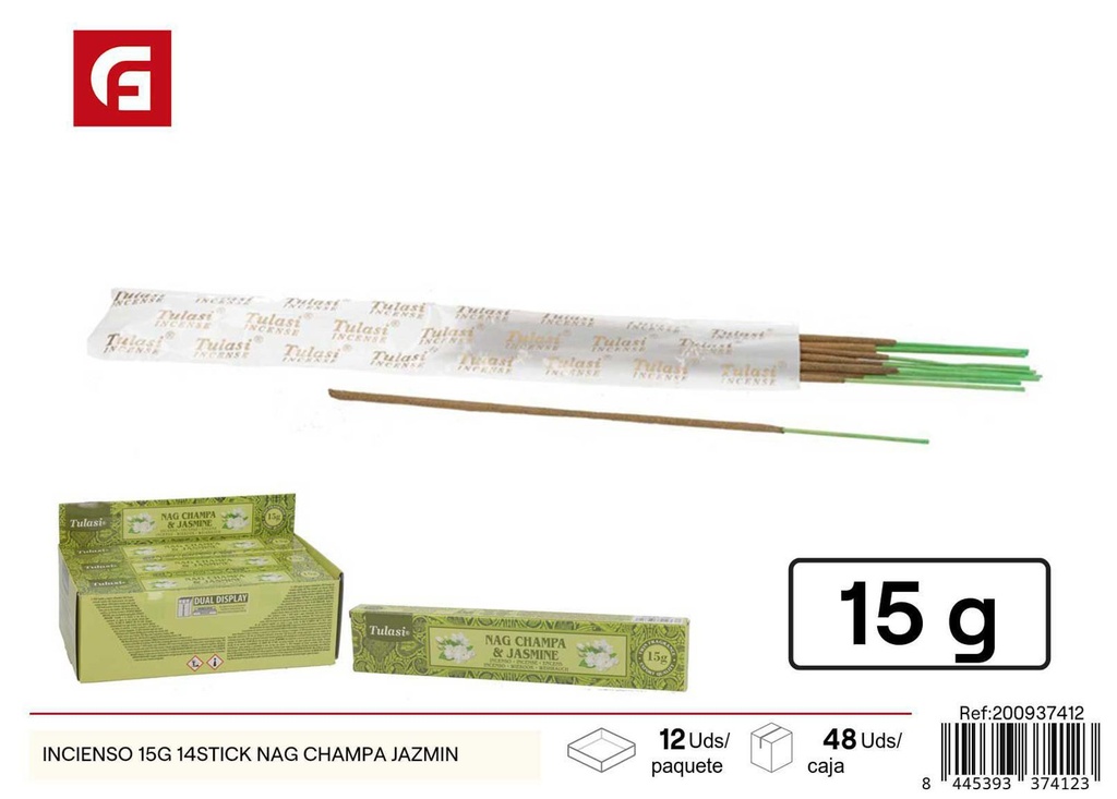 Incienso 15g 14 stick Nag Champa jazmín para aromatizar ambientes