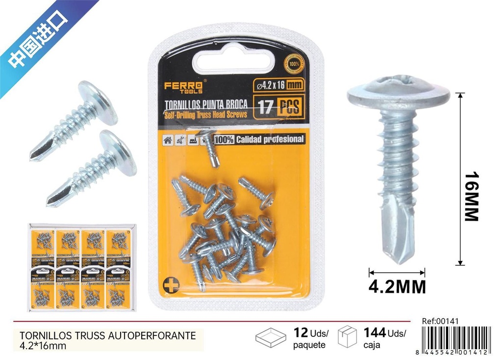 Tornillos truss autoperforante 4.2x16mm para fijaciones