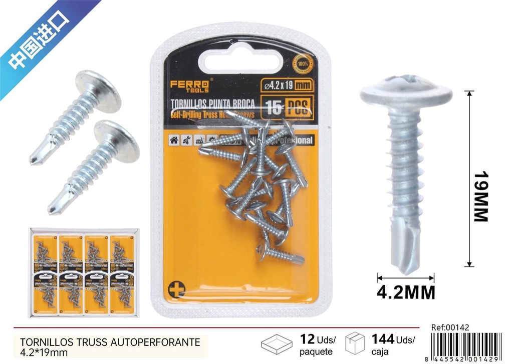 Tornillos truss autoperforante 4.2x19mm para fijaciones rápidas