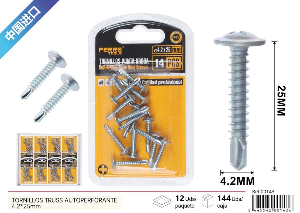 Tornillos truss autoperforante 4.2*25mm - Accesorios de ferretería