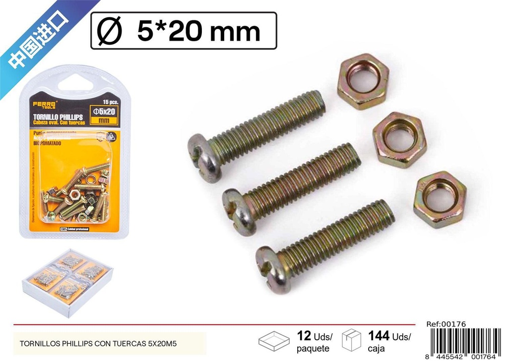 Tornillos Phillips con tuercas 5*20mm+M5 - Accesorios de ferretería