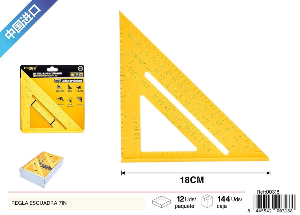 Regla escuadra 7 pulgadas - Herramientas de medición