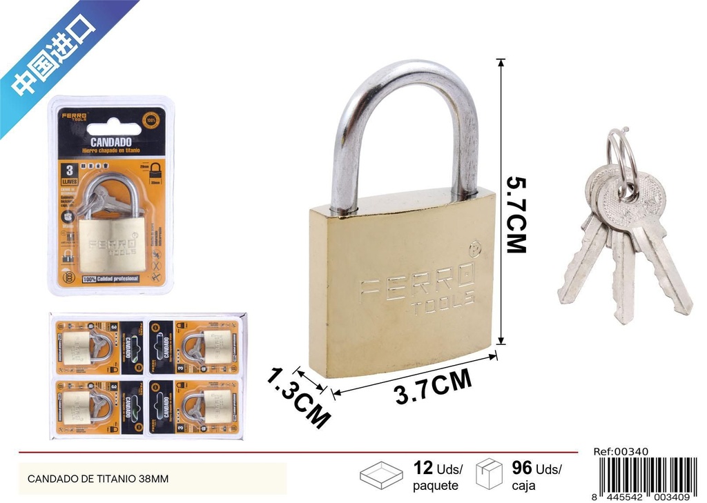 Candado de titanio 38mm - Seguridad de ferretería