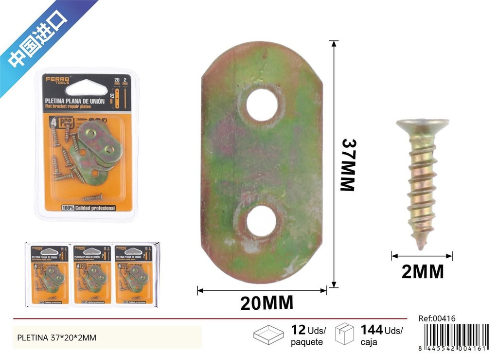 Pletina de esquina 37x20x2mm para soporte