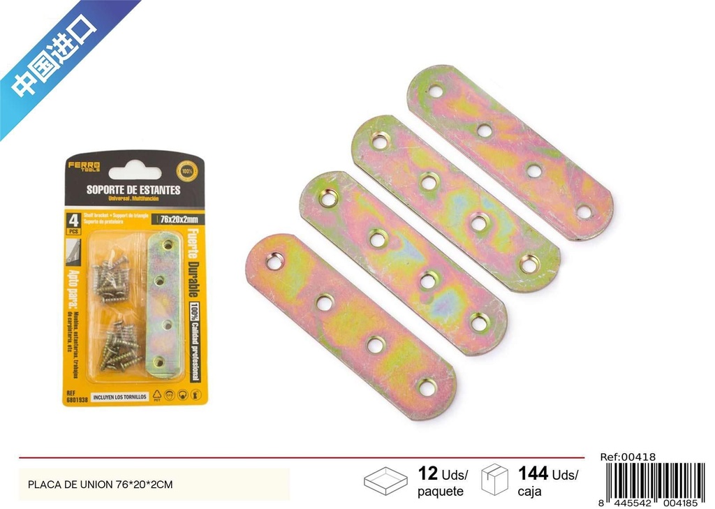 Pletina unión 76x20x2 mm 4 piezas - Herramientas y accesorios de ferretería