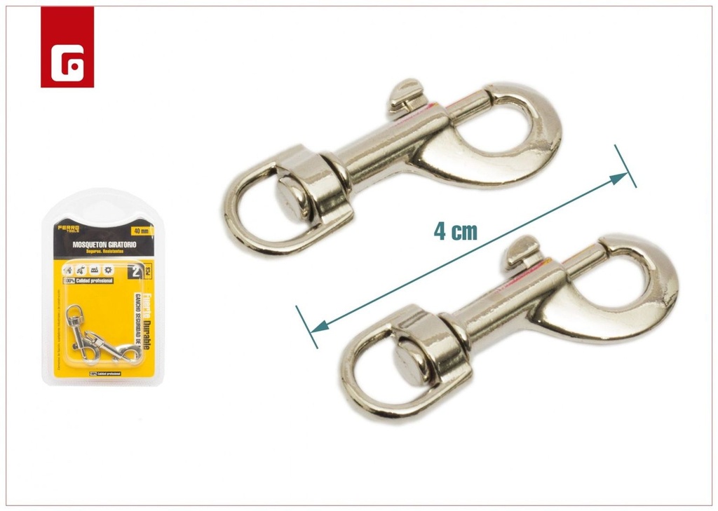 Mosquetón giratorio para mascotas 40mm 2 piezas - Accesorios de ferretería y mascotas
