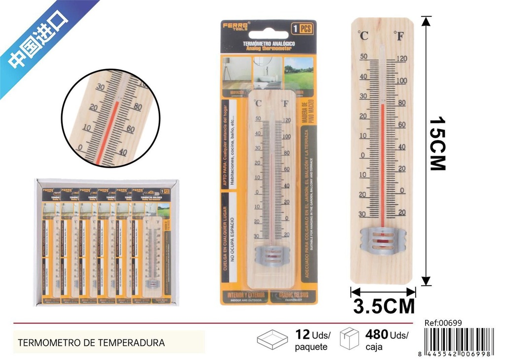 Termómetro de madera para medición de temperatura