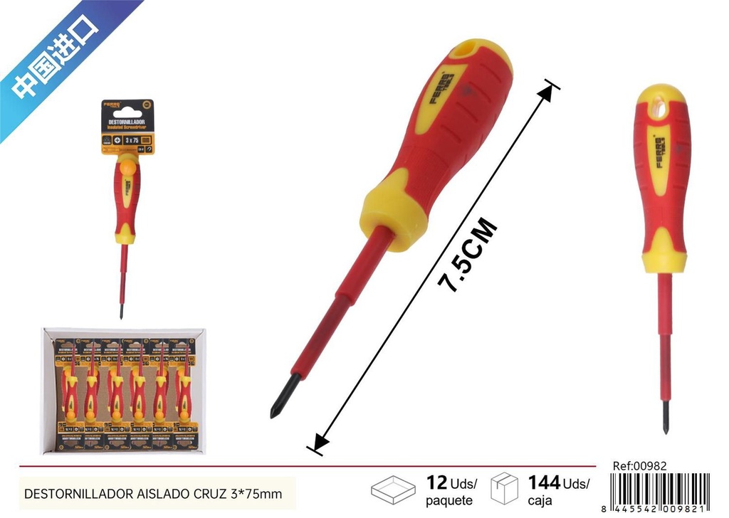 Destornillador aislado cruz 3 x 75 mm - Herramientas de ferretería