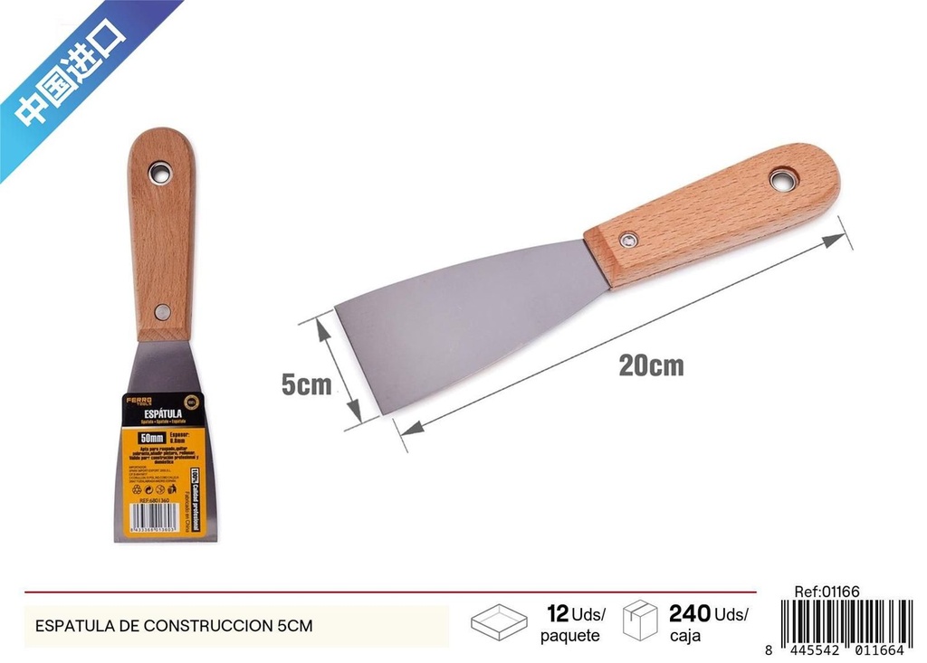 Espátula de construcción 50mm con mango de madera para trabajos de albañilería